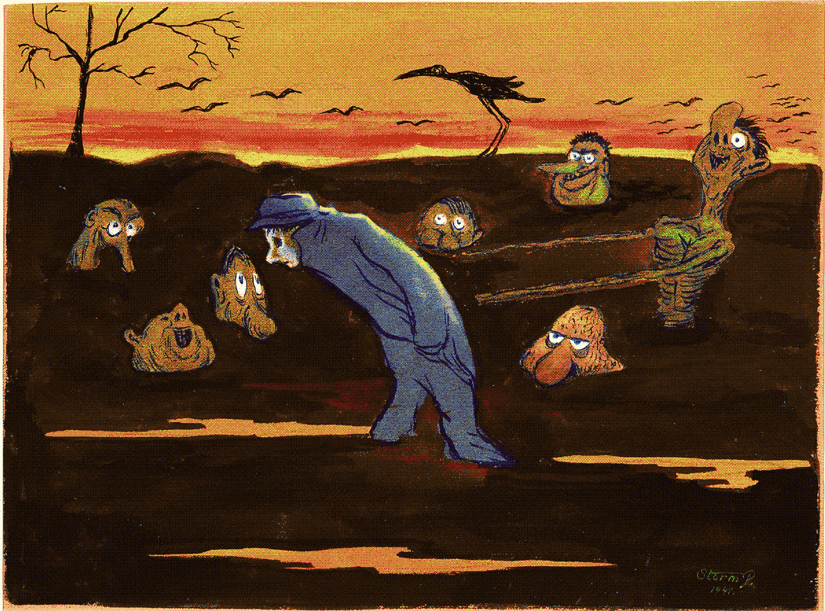 Solnedgang (Sunset), 1944, by Robert Storm Petersen (Storm P.).